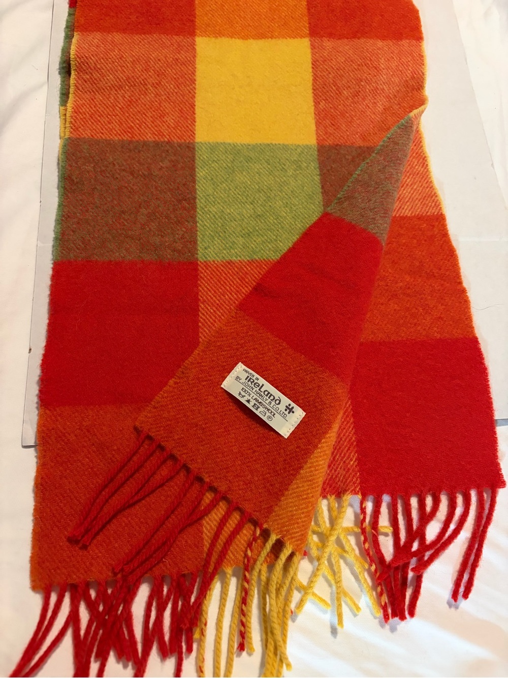 John Hanly IRELAND 100% Lambswool Autumn colors unisex scarf NWOTS Flawless!